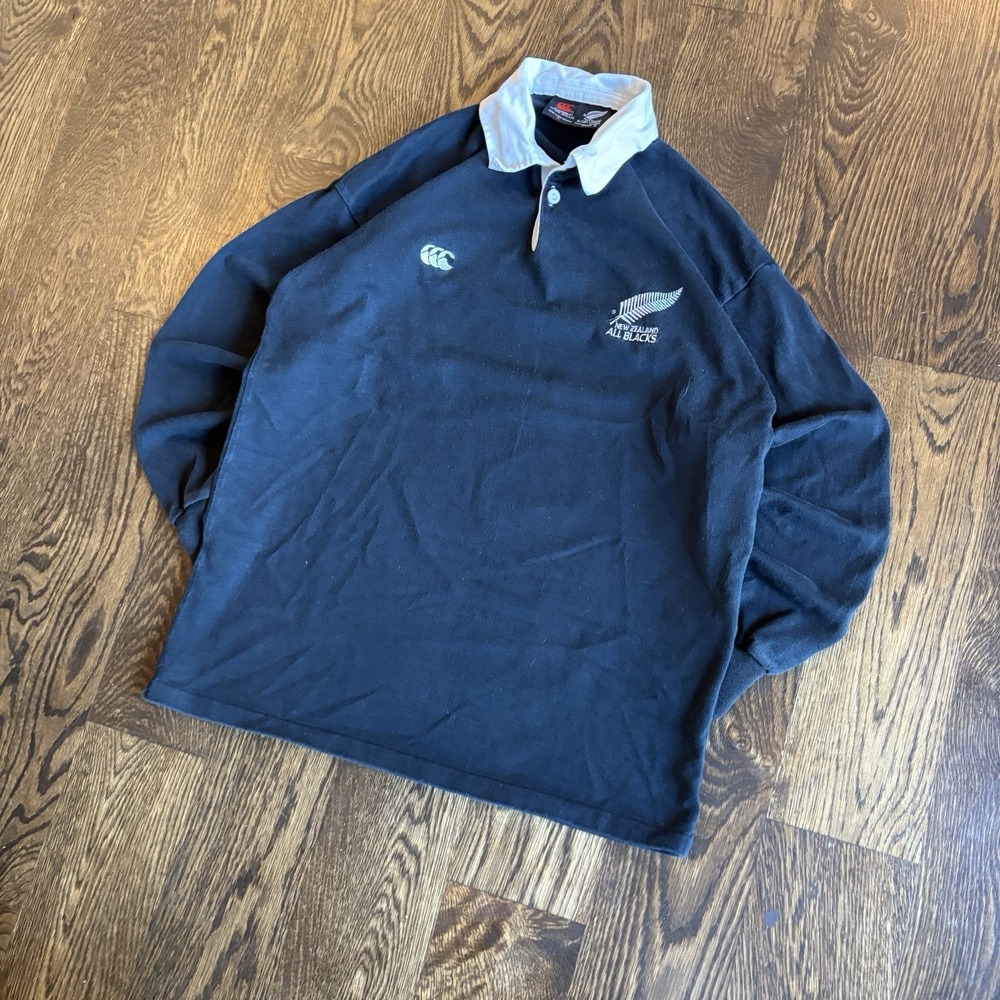 VTG 90s Canterbury New Zealand All Blacks Rugby Long Sleeve Shirt Jersey Sz M